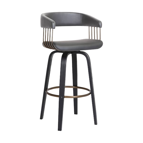 Armen Living Topanga 26" Swivel Black Wood Counter Stool in Gray Faux Leather with Golden Bronze Metal LCTOBABLKGRY26 - main